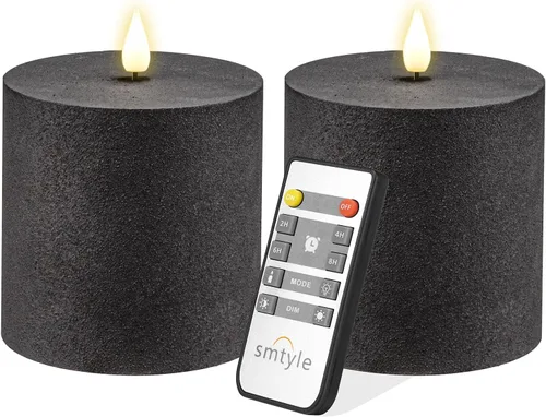 Vista 15 de smtyle - Velas LED sin llama parpadeantes operadas con batería de 10.2 cm x 10.2 cm naranja, pilar helado, juego de 2 para decoración y ambiente
