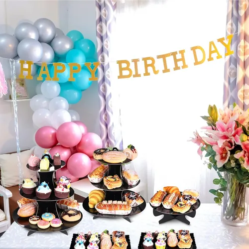 Vista 4 de Zopeal Juego de 7 piezas de mesa de postre de 3 niveles, soporte para cupcakes de 1 nivel, platos de torre de exhibición de pasteles y bandejas