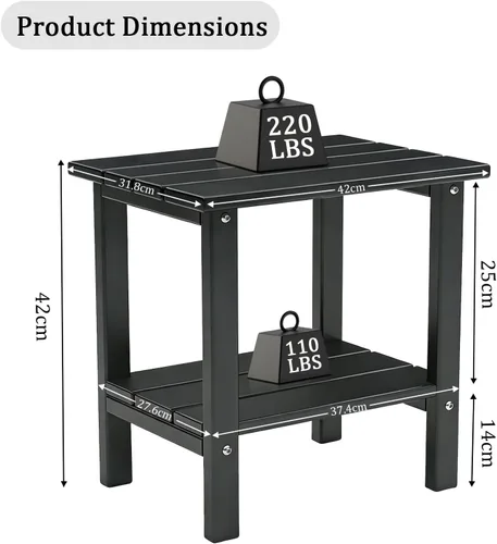 Vista 3 de OTSUN - Mesa auxiliar de exterior resistente a la intemperie, mesas pequeñas de patio de 2 niveles para exterior o interior, mesa pequeña de Negro