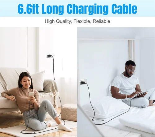 Vista 7 de Cargador USB-C de 30W de carga súper rápida, adaptador tipo C con bloque, enchufe y cable de 6 pies para iPhone 17, 17 Air, 17 Pro, 17 Pro Max