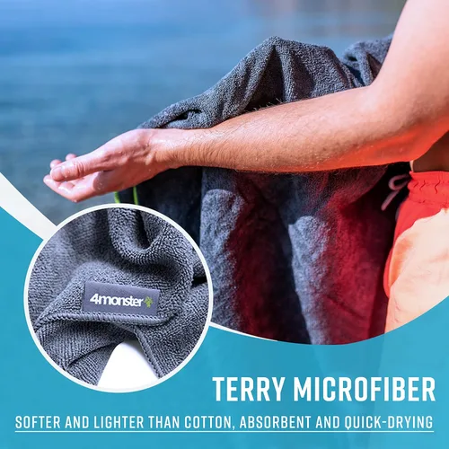 Vista 4 de 4Monster Paquete de 4 toallas de camping de microfibra de secado rápido, toalla de viaje súper absorbente con bolsa impermeable, toalla ligera