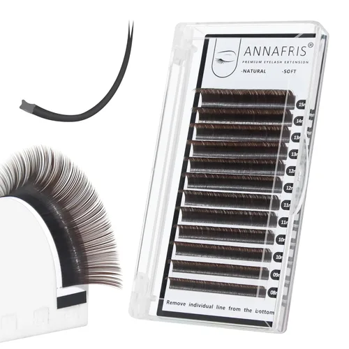 Vista 10 de Extensión de pestañas elipse planas, 0.006 in, rizo C de 0.55 pulgadas, natural, suave, negro mate, pestañas postizas individuales, puntas