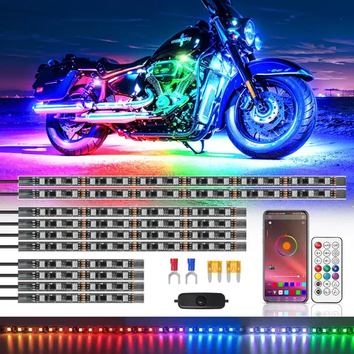 Vista 7 de 8 piezas de kit de luces LED para motocicleta Chasing Dreamcolor con/APP/control remoto RF, señal de giro y freno, tira de luces LED subterráneas