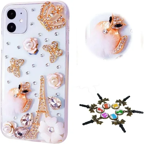 Vista 6 de STENES Sparkle - Funda para teléfono compatible con Samsung Galaxy Z Flip 2 5G - Elegante - Funda 3D hecha a mano para parejas, ciervos, mariposas