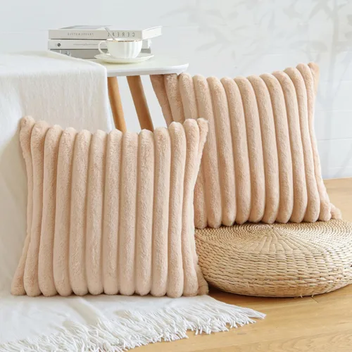 Vista 10 de Soleebee Juego de 2 fundas de cojín decorativo de terciopelo suave y acogedor, fundas de piel sintética de conejo para sofá, cama, silla, cojines