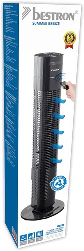 Vista 7 de Bestron Tower fan with swivel function, timer and remote control, height: 78 cm, Summer Breeze, 35 watts, black