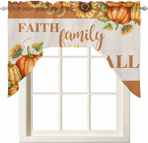 Cortinas de cocina con cenefa de girasol y calabaza, cenefa con bolsillo para barra, paneles de cortina para dormitorio, sala de estar, baño,