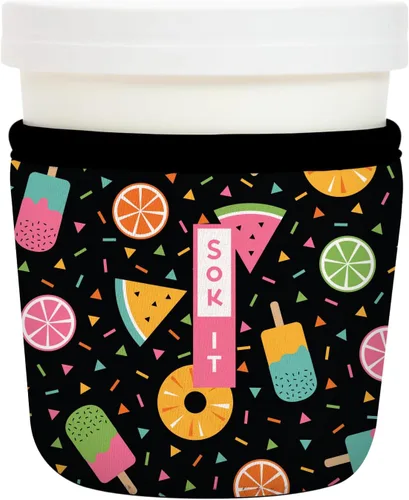 Vista 208 de Sok It IceCreamSok Cubierta de Neopreno Aislante (Floral Abstracto, Pintas de Helado Rectas)