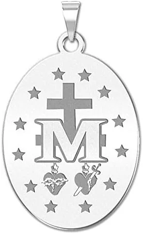 Vista 2 de PicturesOnGold.com Colgante ovalado con medalla milagrosa, 34 pulgadas x 1 pulgada, plata de ley, Plata esterlina