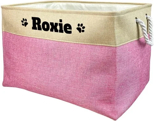 Vista 8 de Cesta de almacenamiento personalizada para juguetes de perros y gatos, caja plegable de tela resistente con asas para organizar alimentos