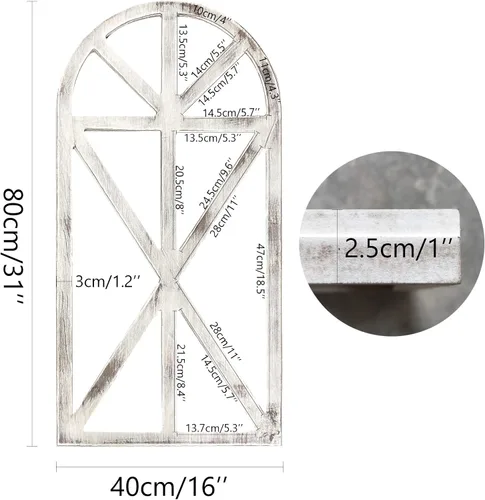 Vista 2 de Mingting Marco de ventana de madera rústica de diseño antiguo para decoración de pared, marco de ventana de arco de 31 x 16 x 1.2 pulgadas