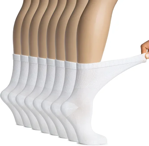 Vista 12 de Hugh Ugoli Women's Soft Bamboo Diabetic Crew Socks, Wide, Loose Fit, Thin Socks with Seamless Toe, Non-Binding Top, 8 Pairs