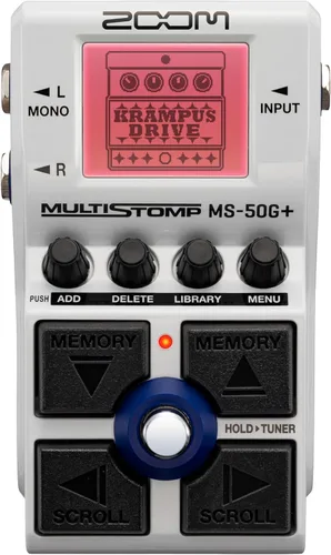 Zoom MS-50G+ Pedal de efectos para guitarra MultiStomp, Caja única, 100 efectos, Salidas estéreo, Sintonizador, Con Drives, Modulaciones, Delays,