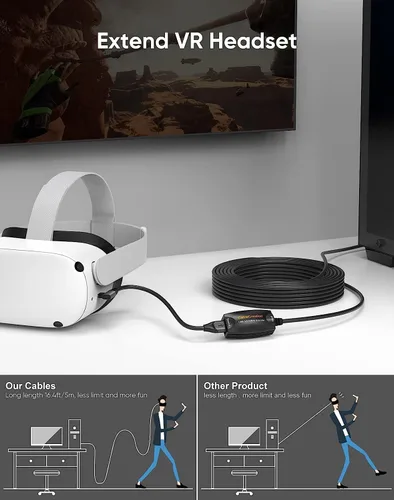 Vista 2 de CableCreation Cable de extensión USB 3.0 activo de 16.4 pies, extensor USB 3.0 macho a hembra con amplificador de señal, compatible con Oculus Quest