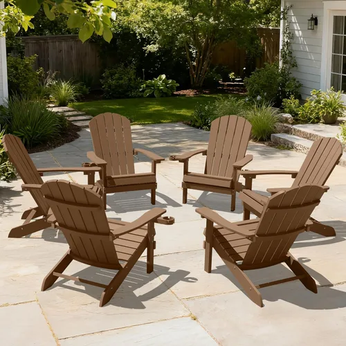 Vista 22 de YEFU Silla Adirondack Resistente a la Intemperie: Sillas Adirondack de Plástico HIPS para Exterior - Sillas de Patio con Portavasos y Textura