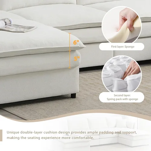 Vista 102 de Sofá modular de felpilla con tapicería en forma de L, sofá modular de 4 asientos con otomana extraíble y 5 almohadas para sala de estar, apartamento