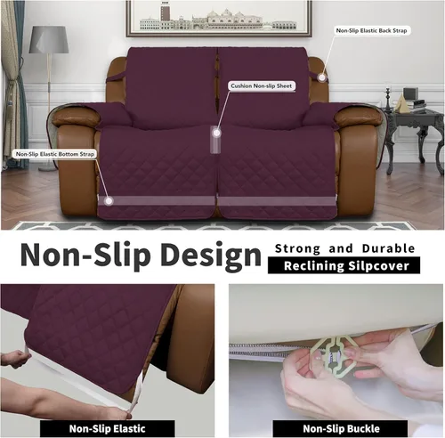 Vista 4 de Easy-Going Funda de sofá reclinable, funda de sofá reversible para sillón reclinable doble, funda de sofá dividida para cada asiento, protector
