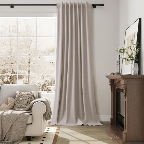Vista 6 de Guken Cortinas opacas de lino, 2 paneles rústicos, elegantes, 100% opacas, con aislamiento térmico, banda de ganchos y trabilla trasera, 52 x 84