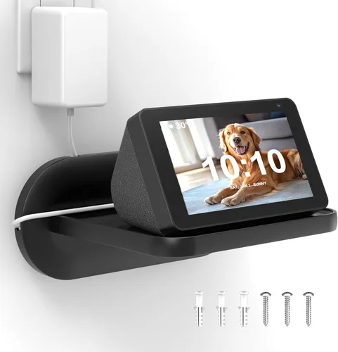 HomeMount Echo Show 5 Soporte de Pared - Soporte de pared para hogar inteligente que ahorra espacio, compatible con Google Nest Hub y altavoces Negro