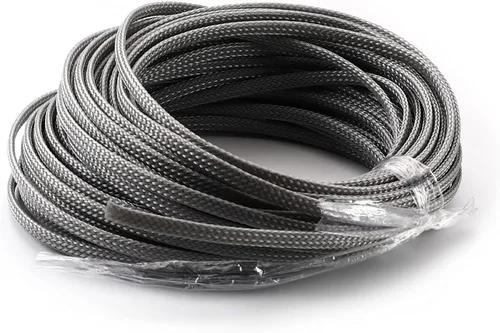 Vista 11 de Bettomshin 1 funda de organización de cables de 16.4 pies (16.4 ft), protector de cable gris PET de 1/4 pulgadas de ancho, tubo de telar de alambre