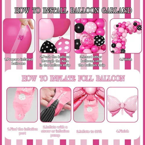 Vista 3 de Suministros de fiesta de cumpleaños rosa - Kit de arco de guirnalda de globos rosa y negro, decoración, fondo para niños pequeños