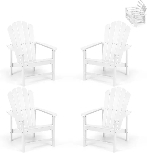 Vista 13 de Silla apilable Adirondack, sillas para hoguera de HDPE resistentes a la intemperie que ahorran espacio para porche de césped al aire libre