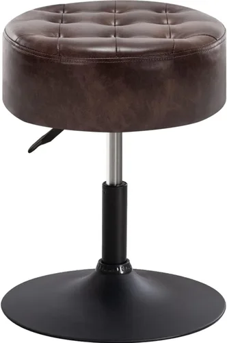 Furnimart Moderno taburete otomano redondo de cuero copetudo, contemporáneo tapizado acolchado para dormitorio, sala de estar, entrada