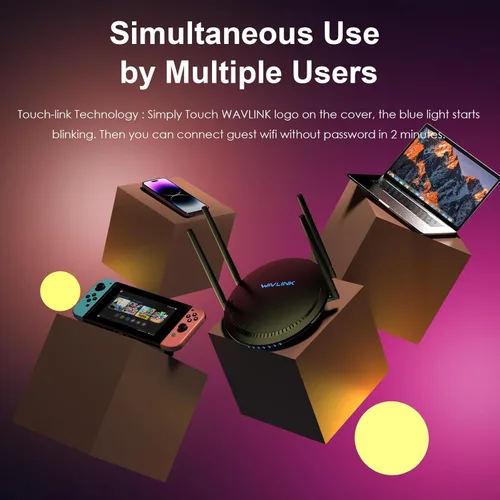 Vista 5 de WAVLINK Router WiFi de doble banda AC1200 2025, Internet inalámbrico de alta velocidad de 1200 Mbps, 4 puertos Gigabit, USB 3.0, tecnología