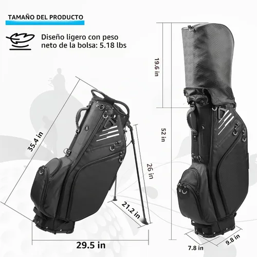 Vista 6 de Bolsa de golf con divisores de longitud completa de 14 vías con soporte, bolsa de golf ligera e impermeable, 8 bolsillos, bolsa enfriadora, bolsa