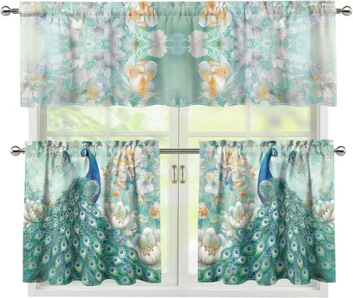 Vista 49 de Upgrad - Juego de cortinas de cocina con diseño de flor de cerezo para ventanas, 3 piezas, cortinas y cenefas para gatos, cortinas pequeñas