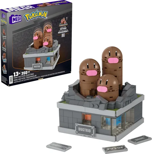 MEGA Pokémon Juego de juguetes de construcción Mini Motion Dugtrio con 350 piezas, movimiento emergente, 5 pulgadas de alto, para coleccionistas
