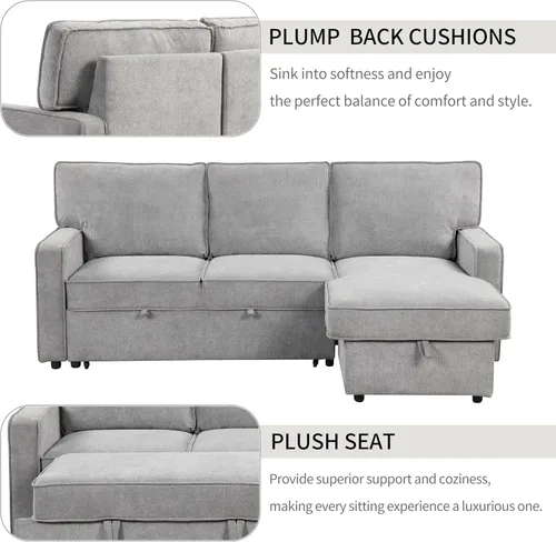 Vista 190 de Sofá modular de felpilla con tapicería en forma de L, sofá modular de 4 asientos con otomana extraíble y 5 almohadas para sala de estar, apartamento