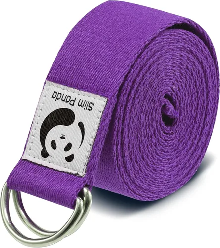 Vista 13 de Correa de yoga Slim Panda para estiramiento, Correa de yoga de algodón con hebilla ajustable en forma de D, Correa de yoga no elástica para pilates