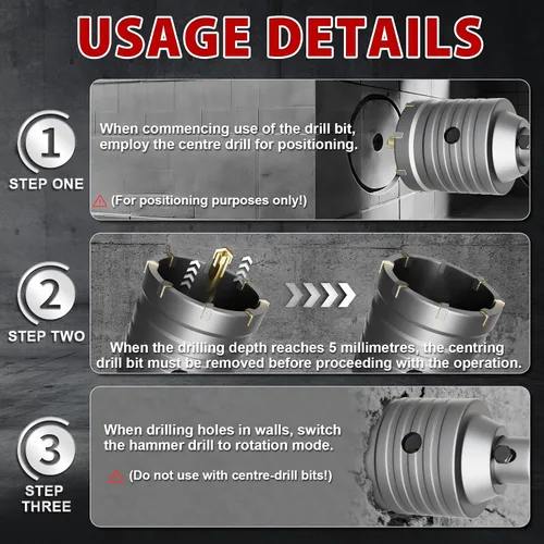 Vista 8 de Sierra de agujero para hormigón de 1-3/8", sierra de agujero para mampostería de 35 mm, con varilla de conexión SDS Plus de 110 mm para perforación