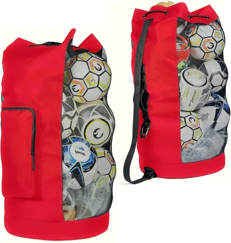 Vista 9 de Bolsa de equipo de fútbol de malla resistente XL de Fitdom con diseño de correa de hombro ajustable para entrenador. Con un bolsillo frontal extra