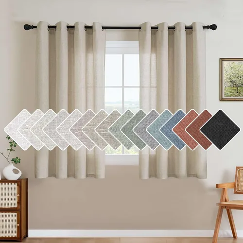 Vista 34 de H.VERSAILTEX - Elegantes cortinas de lino natural mezclado, eficientes energéticamente, con filtro de luz, textura de lino, paneles para ventana