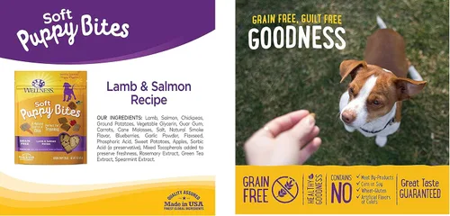 Vista 3 de Wellness Alimentos naturales para mascotas, sin granos, golosinas para entrenamiento de cachorros, paquete de 2