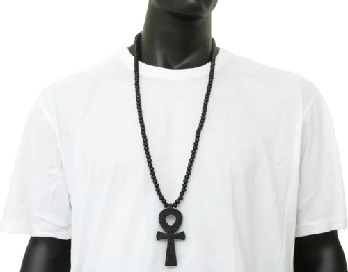 Vista 6 de Colgante de cruz egipcia Ankh 0.315 in 36" Collar de cuentas de madera en tono negro XJ224BK, Madera