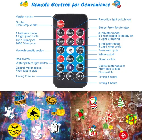 Vista 4 de HAKUTA Luces de Proyector de Navidad, Proyector LED de Efecto de Olas del Mar HD con 10 Diapositivas HD (Olas de Océano 3D + Patrones) y Control