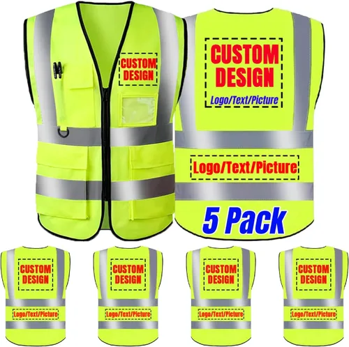 Vista 24 de BeautyWill Chaleco de seguridad con logotipo personalizado, certificado ANSI, 8 bolsillos, Clase 2, chaleco reflectante de alta visibilidad