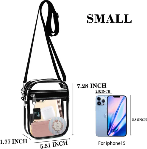 Vista 3 de Fibrdoo Bolso cruzado transparente, aprobado para estadios, con bolsillo frontal para conciertos, festivales deportivos