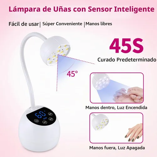 Vista 3 de Lámpara de uñas UV, cuello de cisne inalámbrico de 36 W, lámpara de curación de flash con 3 temporizadores y sensor automático para arte de uñas