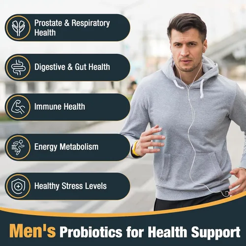 Vista 4 de Probióticos para hombres, 500 mil millones de UFC y 12 cepas, probióticos para hombres con cúrcuma, arándano, Goji - Probióticos para la salud
