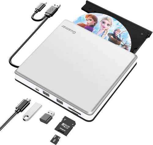 Vista 9 de Guamar Unidad externa de CD/DVD para computadora portátil: Grabador de CD USB C portátil Reproductor de DVD Superdrive para Apple Mac, MacBook PC