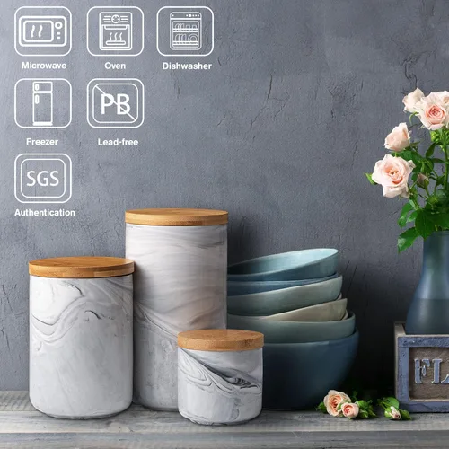 Vista 4 de Yangbaga Recipiente de café con tapa hermética, juegos de recipientes de cerámica para azúcar para la cocina, recipientes de almacenamiento