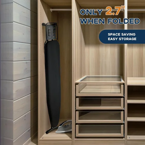 Vista 7 de Tabla de Planchar de Tamaño Completo, RAINHOL 54"x13" Tabla de Planchar Compacta de Servicio Pesado con Descanso para Plancha, Cubierta Resistente