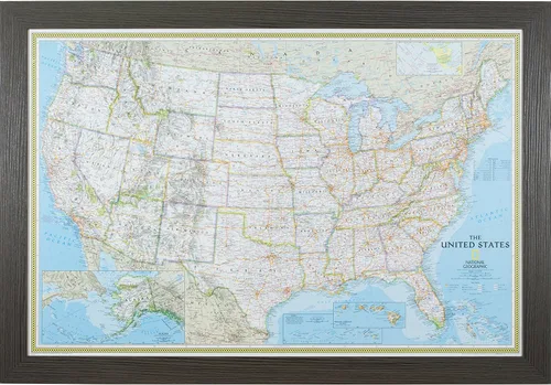 Vista 13 de Craig Frames mapa de viaje clásico de los Estados Unidos, Papel, 24 x 36 pulgadas