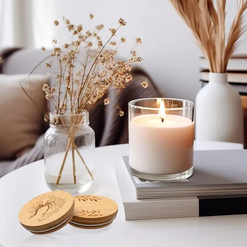 Vista 4 de Tioncy 20 Pcs 7 oz Candle Jars with Bamboo Lids for Making Candles Clear Candle Jars with Sticky Labels Empty Thick Glass Candle Containers Bulk for