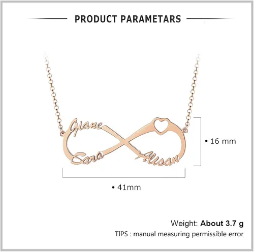 Vista 3 de Collar personalizado con nombre de 1 a 6 para mujer, diseño de infinito, para el día de la madre e hija.
