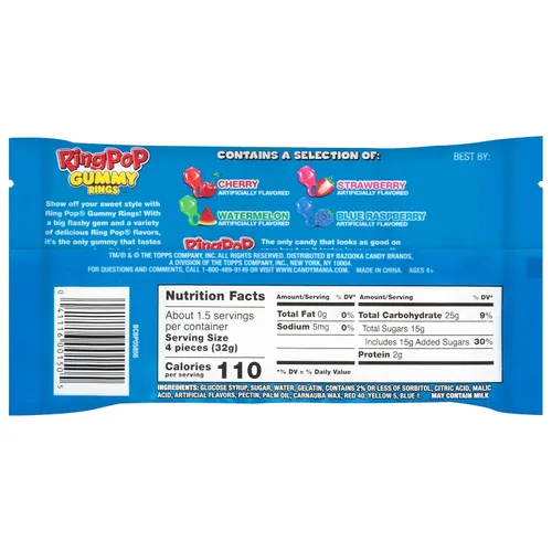 Vista 2 de Ring Pop Anillos de gomitas – 16 paquetes individuales surtidos de sabores de caramelo de gomitas (bolsa de 1.7 onzas) – Caramelos divertidos